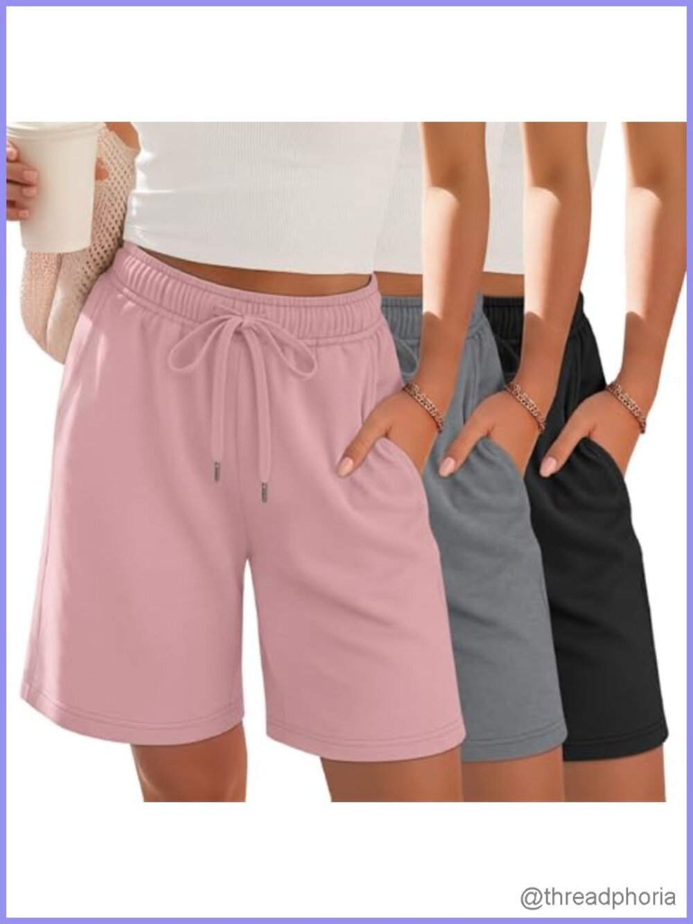 3 Pack Women's Bermuda Shorts Wide Leg Knee Length with Pockets
